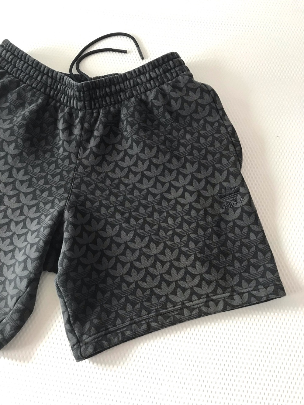 adidas Originals Premium Cotton Trefoil Monogram Shorts Black Grey S EUC